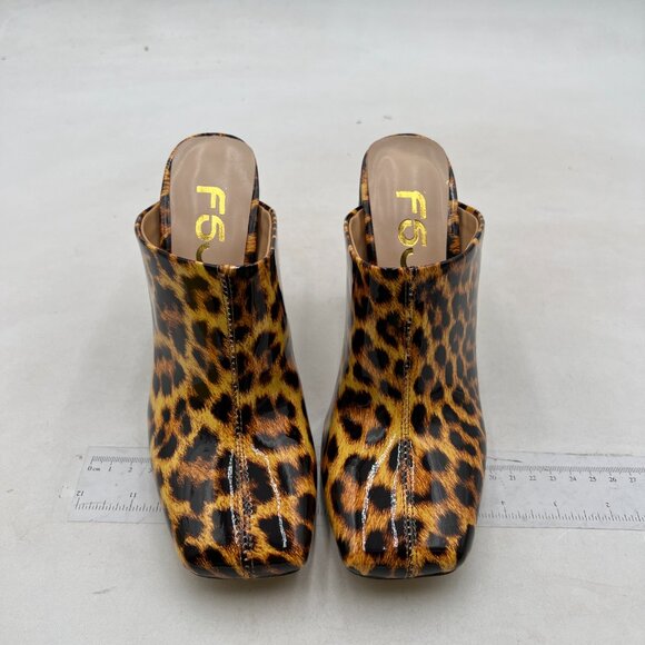 FSJ Women Closed Squared Toe Mules Slip On Chunky Mid High Heels Leopard Shoes - Picture 3 of 8
